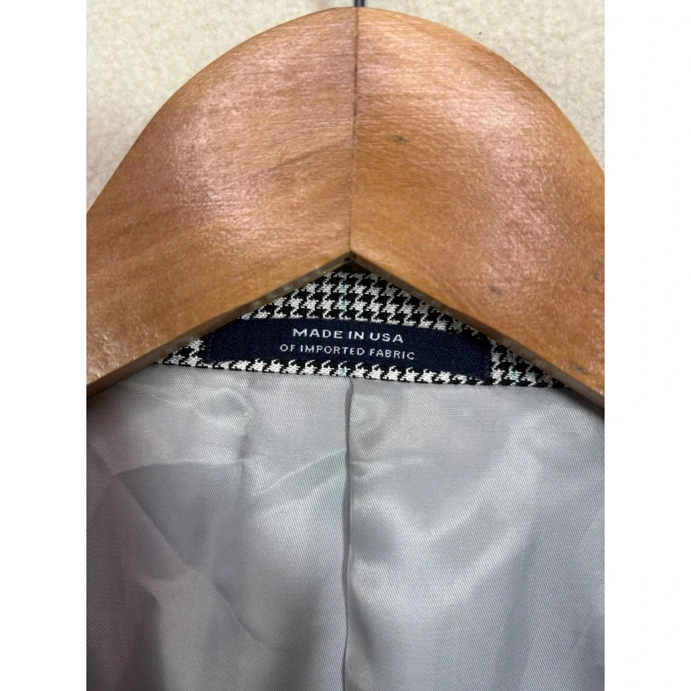 Hart Schaffner Marx‎ Mens 44L Houndstooth Blazer Sport Coat Blue Overcheck USA